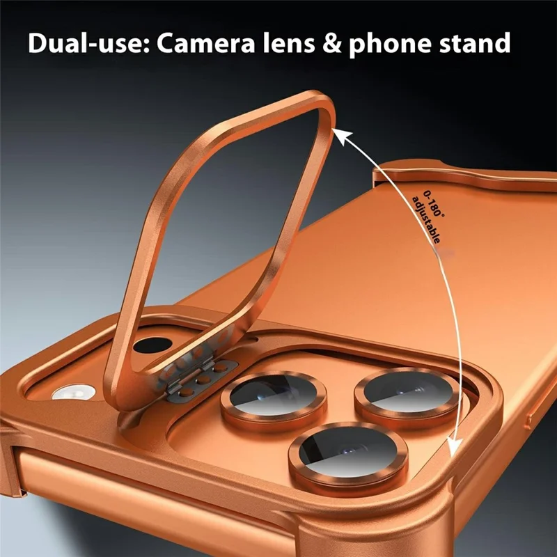 For iPhone 17 Pro Bumper Case Lens Kickstand Heat Dissipating Metal Corner Phone Cover - Orange