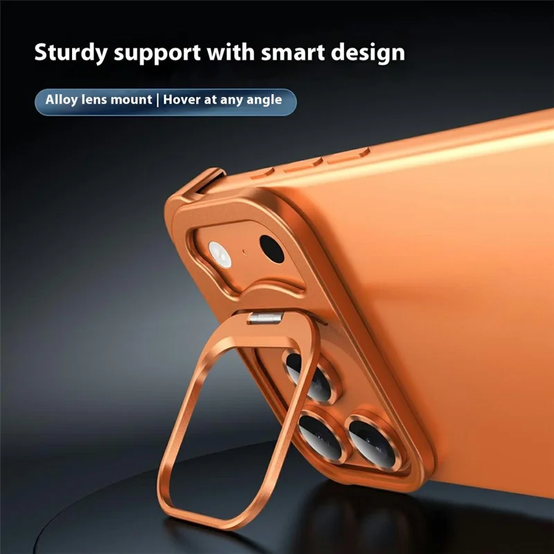 For iPhone 17 Pro Bumper Case Lens Kickstand Heat Dissipating Metal Corner Phone Cover - Orange