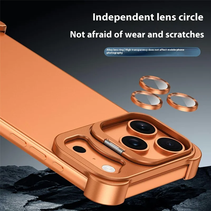 For iPhone 17 Pro Bumper Case Lens Kickstand Heat Dissipating Metal Corner Phone Cover - Orange