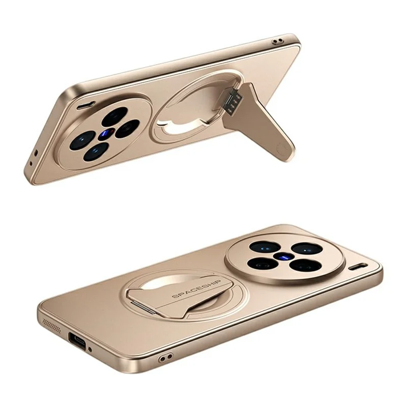 Funda para Vivo X200 5G Compatible con MagSafe con Soporte Oculto Tacto de Piel Cubierta Trasera de Teléfono PC TPU Mate - Oro del Desierto
