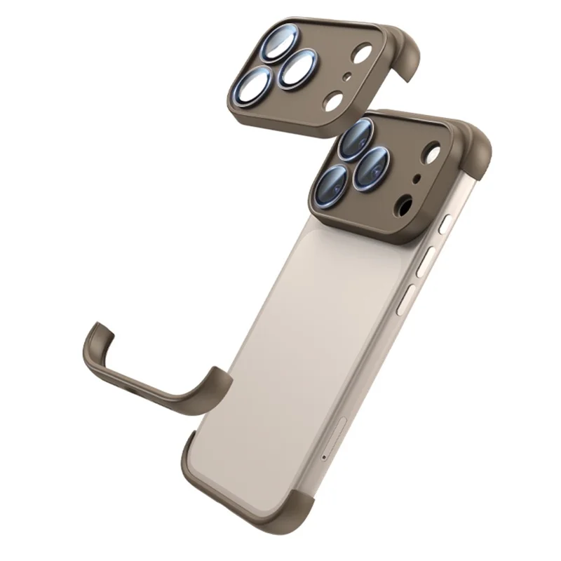 For iPhone 17 Pro Max Frameless Case Corner Edge Protection TPU Silicone Cover with Camera Lens Protector - Desert Gold