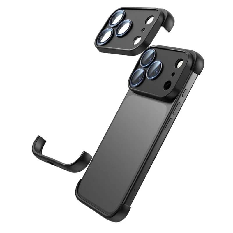 For iPhone 17 Pro Frameless Case Corner Edge Protection TPU Silicone Cover with Camera Lens Protector - Black