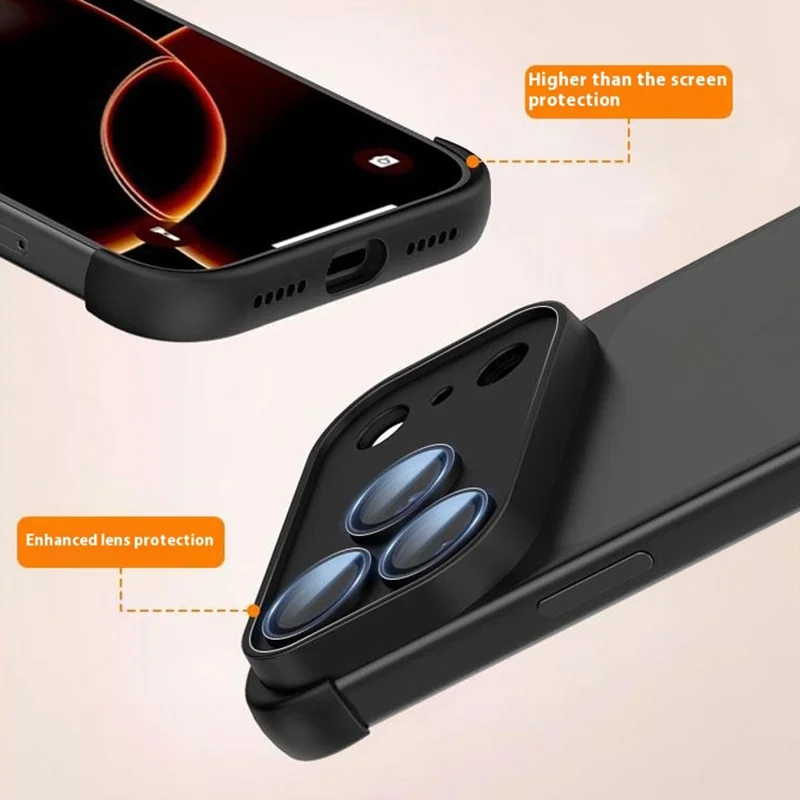 For iPhone 17 Pro Frameless Case Corner Edge Protection TPU Silicone Cover with Camera Lens Protector - Black