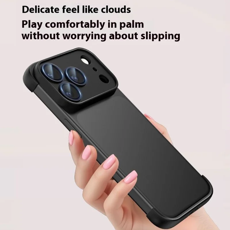 For iPhone 17 Pro Frameless Case Corner Edge Protection TPU Silicone Cover with Camera Lens Protector - Black