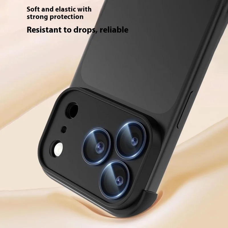 For iPhone 17 Pro Frameless Case Corner Edge Protection TPU Silicone Cover with Camera Lens Protector - Black
