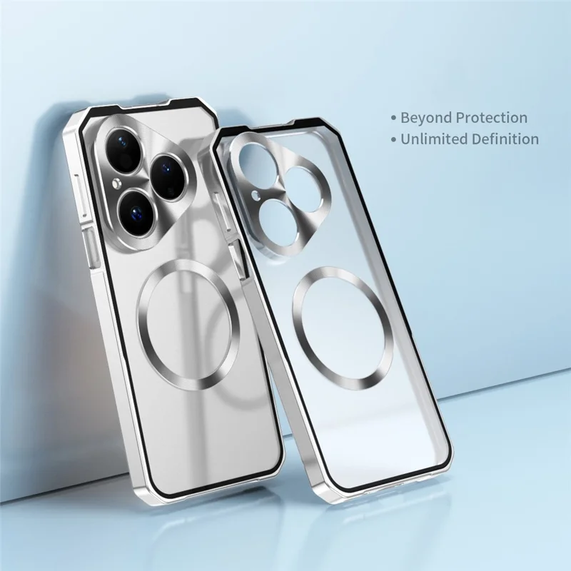 For Huawei Pura 80 Magnetic Case Hard PC Metal Frame Frosted Phone Back Cover - Silver