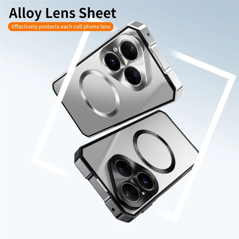 For Huawei Pura 80 Magnetic Case Hard PC Metal Frame Frosted Phone Back Cover - Silver