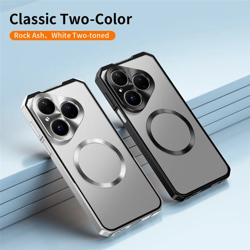 For Huawei Pura 80 Magnetic Case Hard PC Metal Frame Frosted Phone Back Cover - Silver