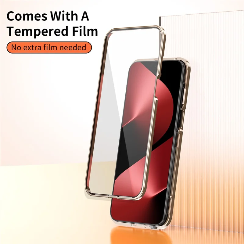For Huawei Pura 80 Case Magnetic Frame Front Tempered Glass Leather PC Back Phone Cover - Orange
