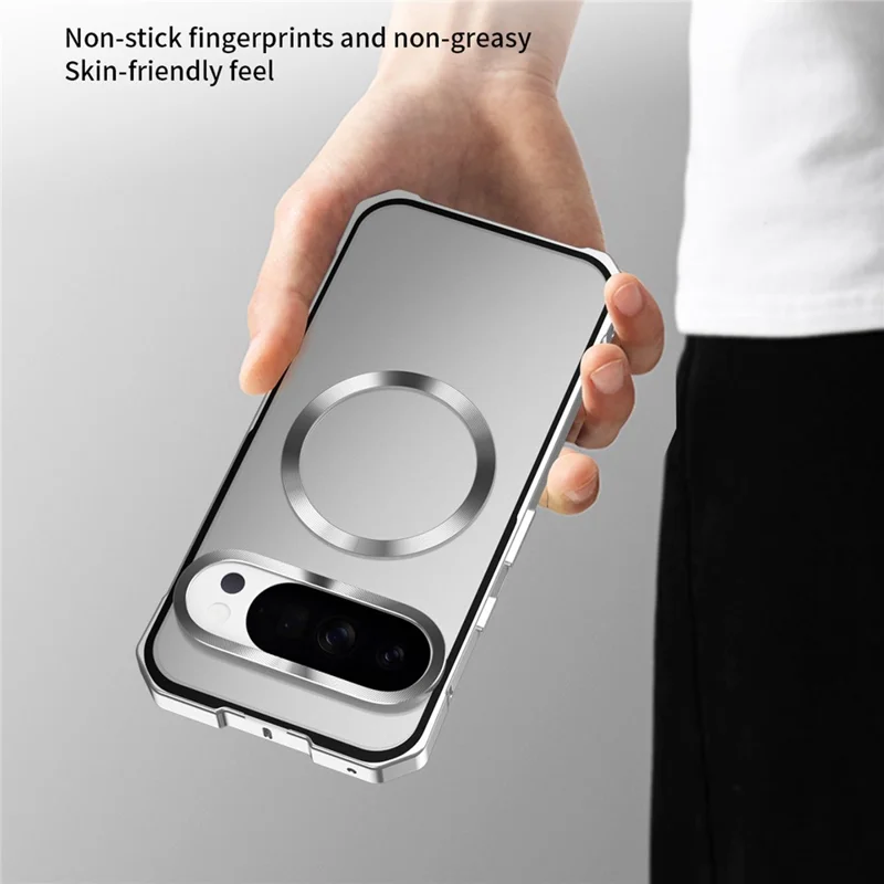 For Google Pixel 10 Pro XL Case Compatible with MagSafe Hard PC Metal Frame Frosted Phone Back Cover - Silver