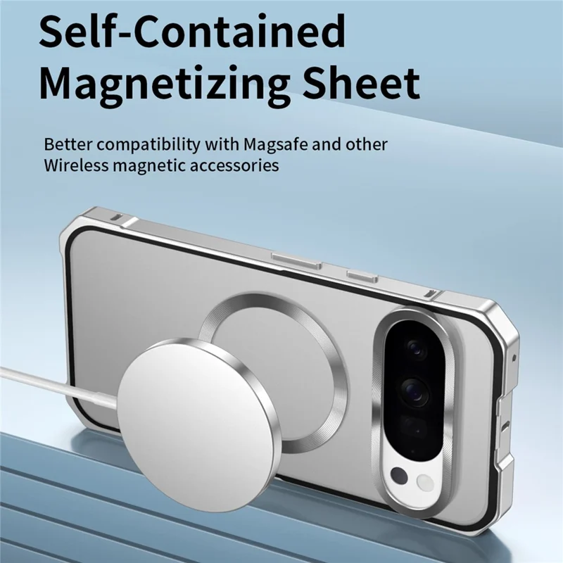 For Google Pixel 10 Pro XL Case Compatible with MagSafe Hard PC Metal Frame Frosted Phone Back Cover - Silver