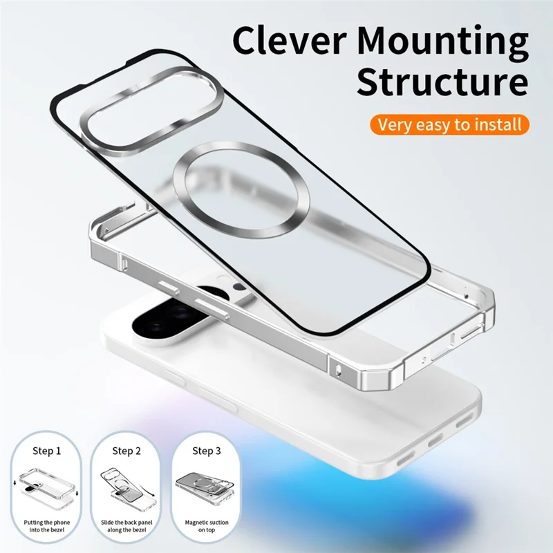 For Google Pixel 10 Pro XL Case Compatible with MagSafe Hard PC Metal Frame Frosted Phone Back Cover - Silver
