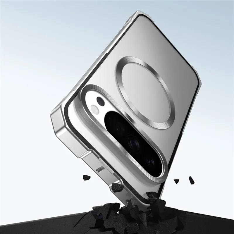For Google Pixel 10 Pro XL Case Compatible with MagSafe Hard PC Metal Frame Frosted Phone Back Cover - Silver