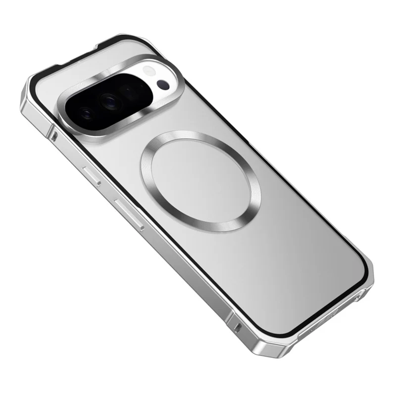 For Google Pixel 10 / 10 Pro Case Compatible with MagSafe Hard PC Metal Frame Frosted Phone Back Cover - Silver