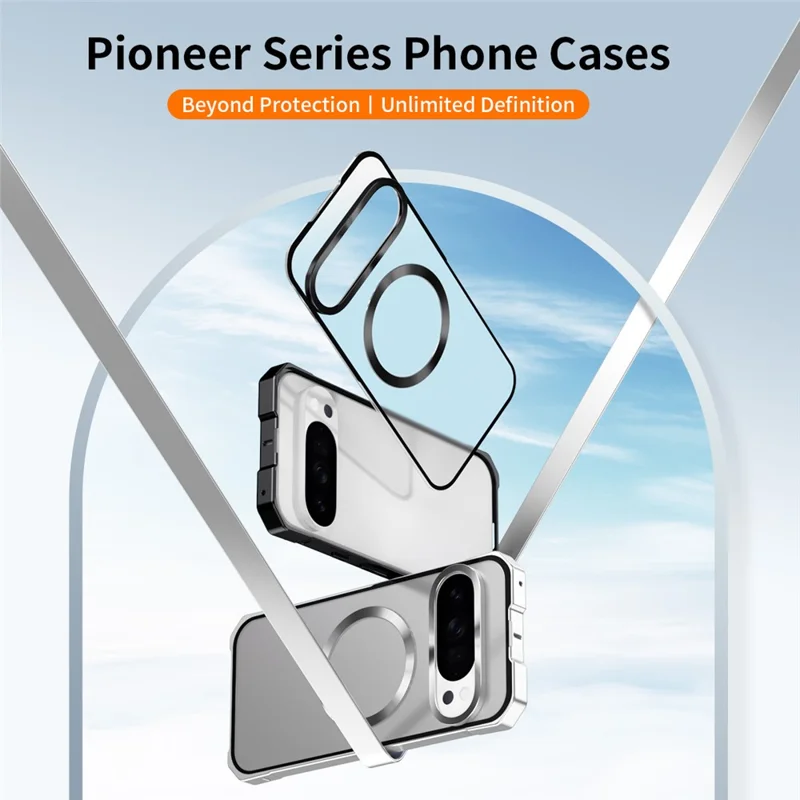 For Google Pixel 10 / 10 Pro Case Compatible with MagSafe Hard PC Metal Frame Frosted Phone Back Cover - Silver