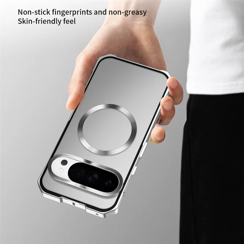 For Google Pixel 10 / 10 Pro Case Compatible with MagSafe Hard PC Metal Frame Frosted Phone Back Cover - Silver