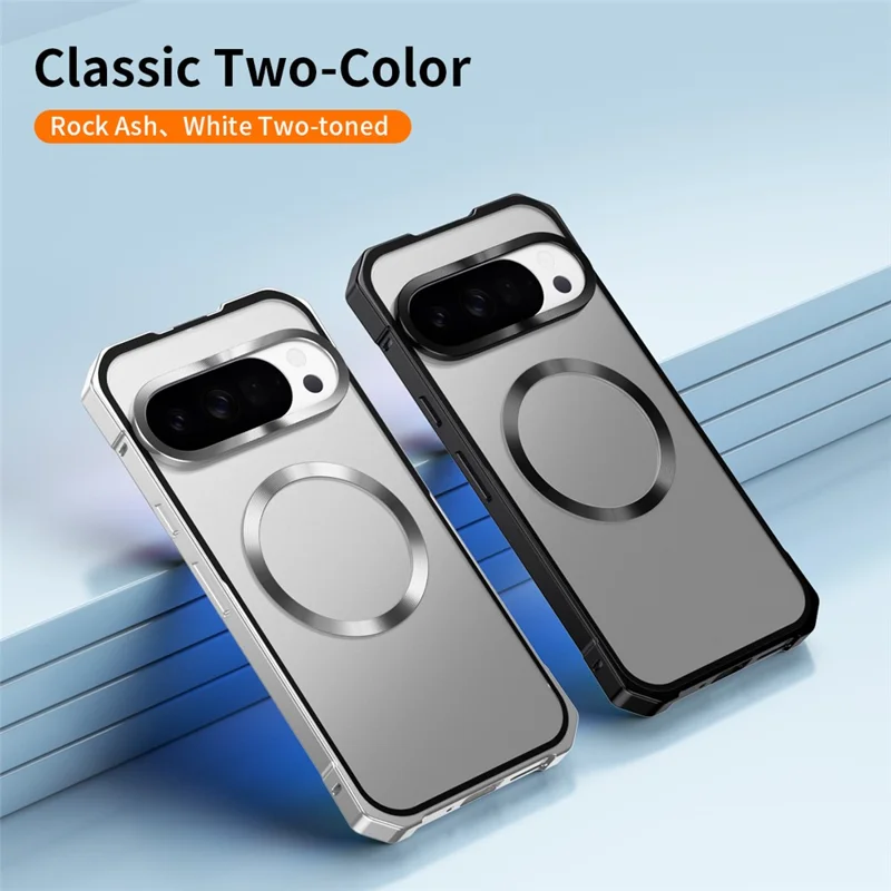 For Google Pixel 10 / 10 Pro Case Compatible with MagSafe Hard PC Metal Frame Frosted Phone Back Cover - Silver