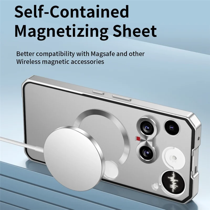 For Nothing Phone (3) 5G Magnetic Case Hard PC Metal Frame Frosted Phone Back Cover - Silver