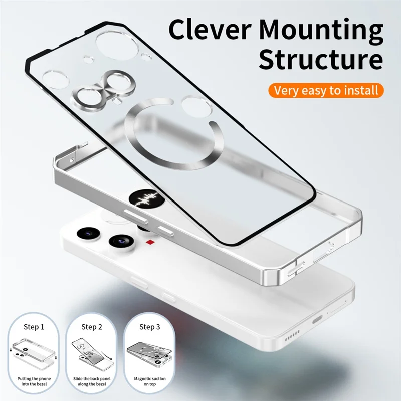 For Nothing Phone (3) 5G Magnetic Case Hard PC Metal Frame Frosted Phone Back Cover - Silver