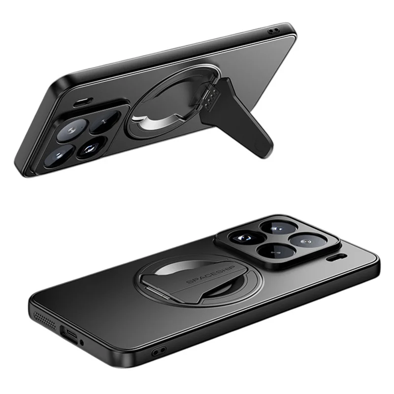 Funda Xiaomi 15 Pro compatible con MagSafe, con soporte oculto, tacto de piel mate, cubierta trasera de PC TPU - Negro