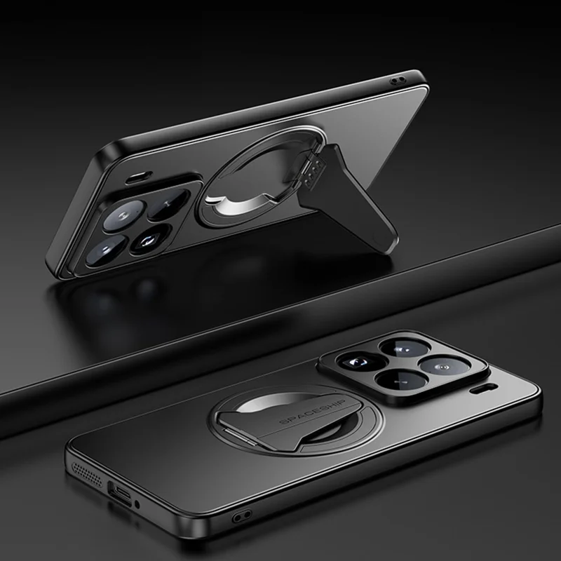 Funda Xiaomi 15 Pro compatible con MagSafe, con soporte oculto, tacto de piel mate, cubierta trasera de PC TPU - Negro