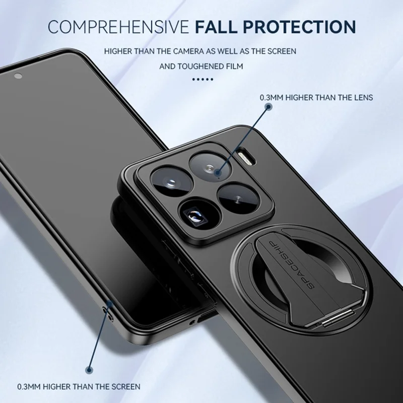 Funda Xiaomi 15 Pro compatible con MagSafe, con soporte oculto, tacto de piel mate, cubierta trasera de PC TPU - Negro