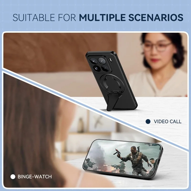 Funda compatible con Xiaomi 15 con soporte oculto MagSafe, acabado mate de piel sintética y cubierta trasera de PC TPU - Negro