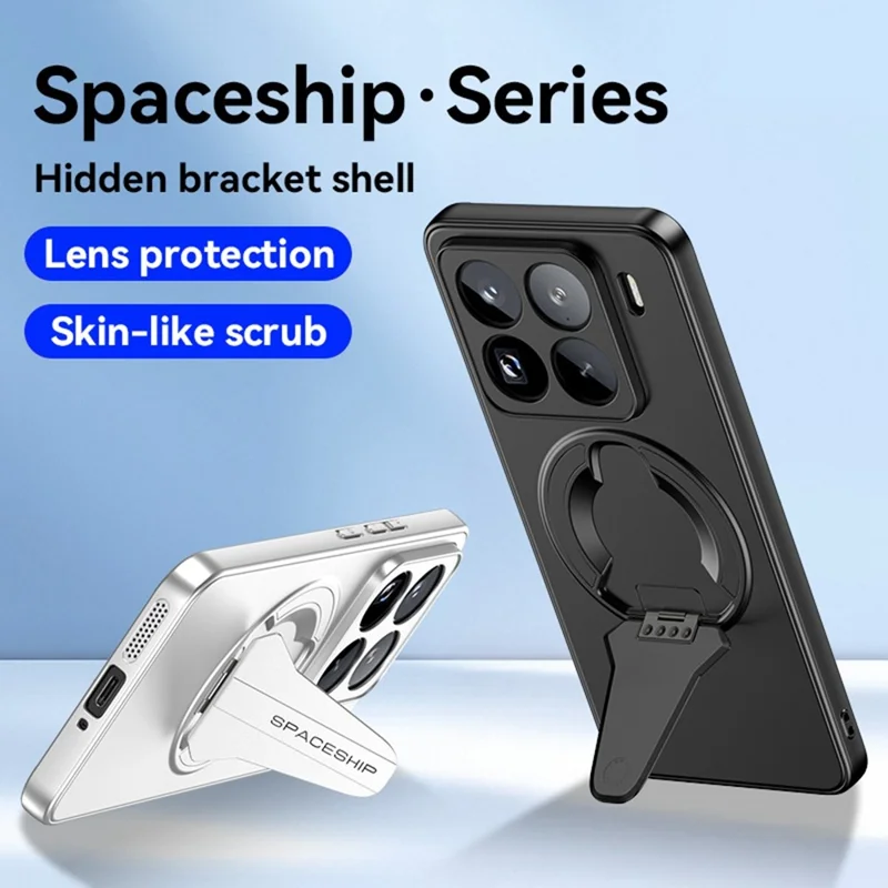 Funda compatible con Xiaomi 15 con soporte oculto MagSafe, acabado mate de piel sintética y cubierta trasera de PC TPU - Negro