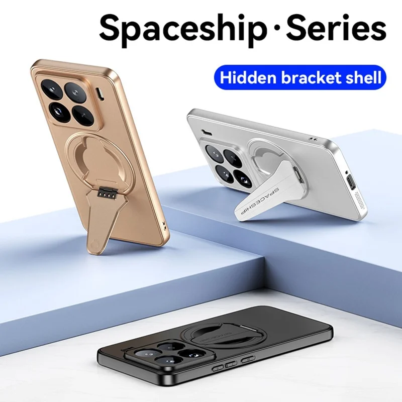 Funda compatible con Xiaomi 15 con soporte oculto MagSafe, acabado mate de piel sintética y cubierta trasera de PC TPU - Negro