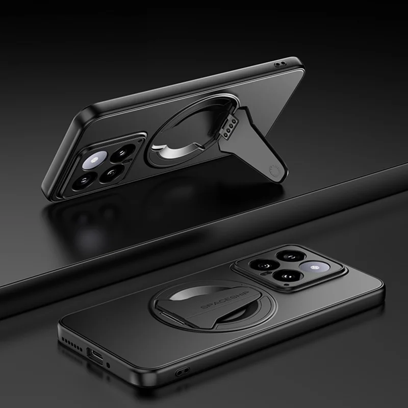 Funda compatible con Xiaomi 14 con soporte oculto MagSafe, piel mate de PC TPU, cubierta trasera de teléfono - Negro