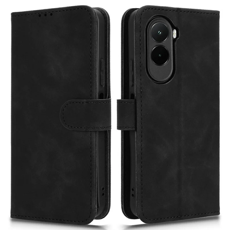 For Xiaomi Poco M7 4G (EU) (171mm) Leather Case Skin Feel Anti Drop Wallet Flip Phone Cover - Black