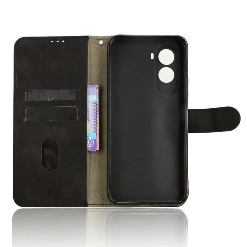 For Xiaomi Poco M7 4G (EU) (171mm) Leather Case Skin Feel Anti Drop Wallet Flip Phone Cover - Black