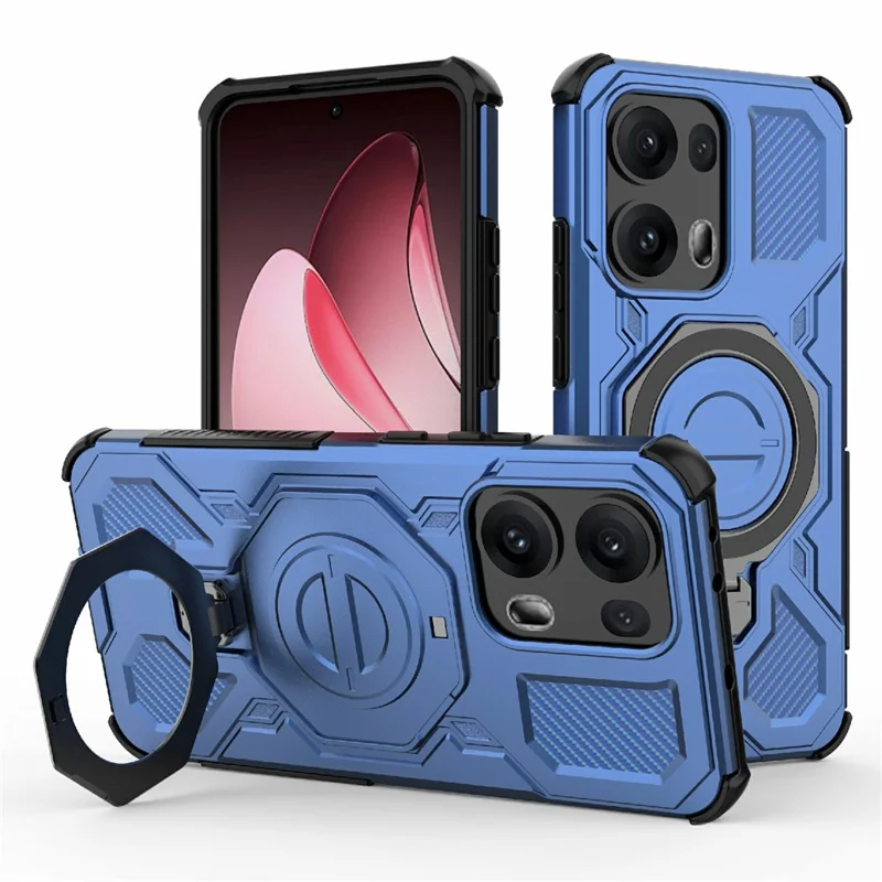 Массовая покупка для Oppo Reno13 Pro 5G Магнитный чехол Вращающаяся металлическая подставка PC + TPU Задняя крышка телефона - Темно-синий