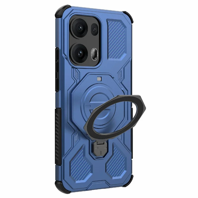 Массовая покупка для Oppo Reno13 Pro 5G Магнитный чехол Вращающаяся металлическая подставка PC + TPU Задняя крышка телефона - Темно-синий