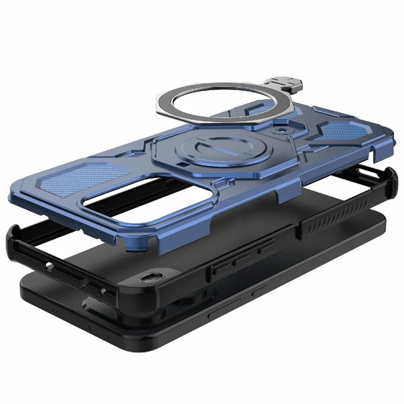 Массовая покупка для Oppo Reno13 Pro 5G Магнитный чехол Вращающаяся металлическая подставка PC + TPU Задняя крышка телефона - Темно-синий