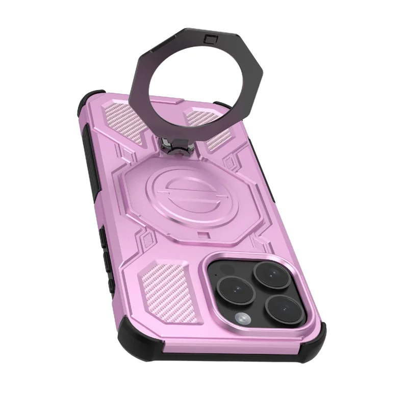 Bulk Purchasing For iPhone 15 Pro Magnetic Case Rotating Metal Kickstand PC + TPU Phone Back Cover - Pink