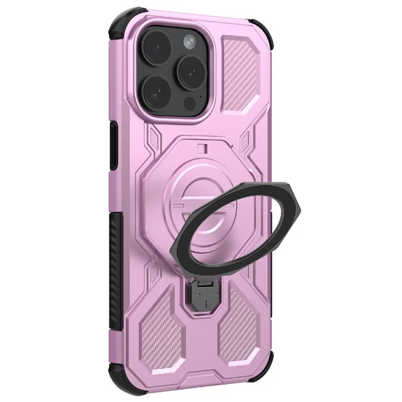 Bulk Purchasing For iPhone 15 Pro Magnetic Case Rotating Metal Kickstand PC + TPU Phone Back Cover - Pink