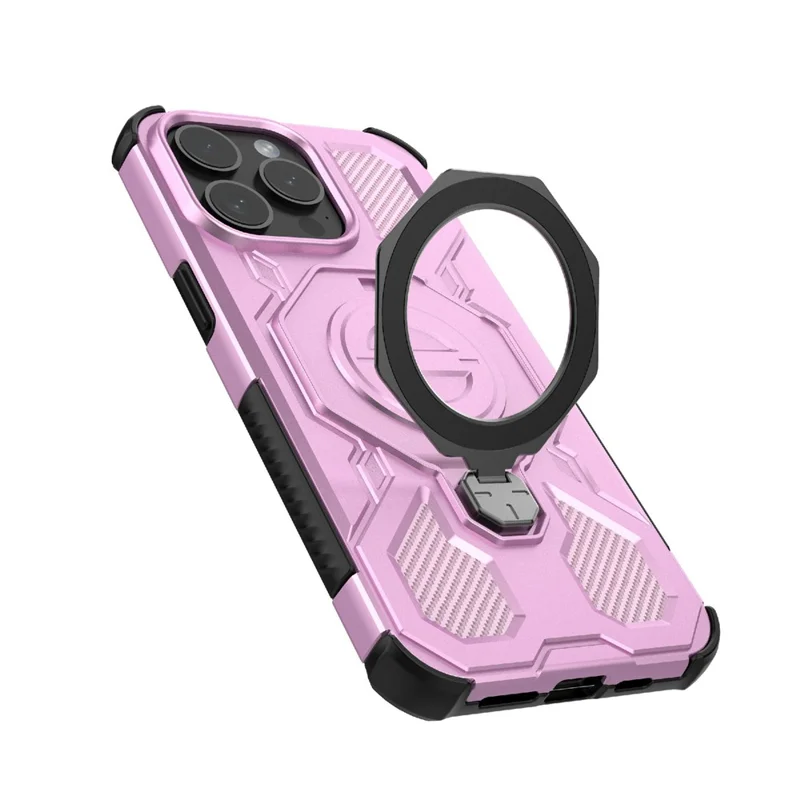 Bulk Purchasing For iPhone 15 Pro Magnetic Case Rotating Metal Kickstand PC + TPU Phone Back Cover - Pink