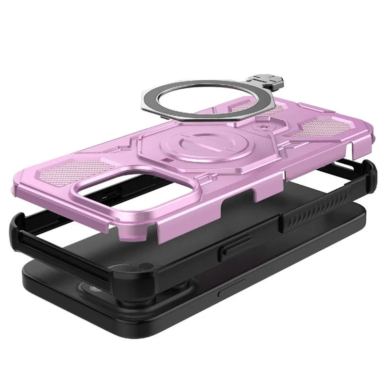 Bulk Purchasing For iPhone 15 Pro Magnetic Case Rotating Metal Kickstand PC + TPU Phone Back Cover - Pink