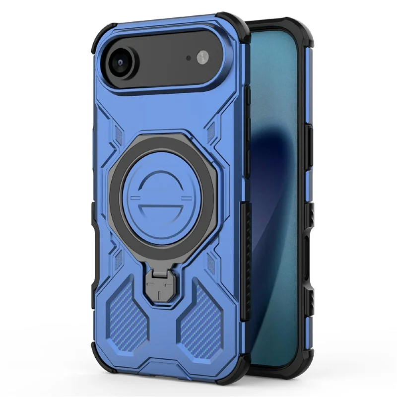 Массовая покупка для iPhone 17 Air Magnetic Case Rotating Metal Kickstand PC + TPU Phone Back Cover - Dark Blue