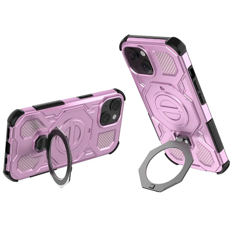 Bulk Purchasing For iPhone 15 Magnetic Case Rotating Metal Kickstand PC + TPU Phone Back Cover - Pink