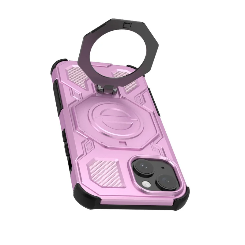 Bulk Purchasing For iPhone 15 Magnetic Case Rotating Metal Kickstand PC + TPU Phone Back Cover - Pink