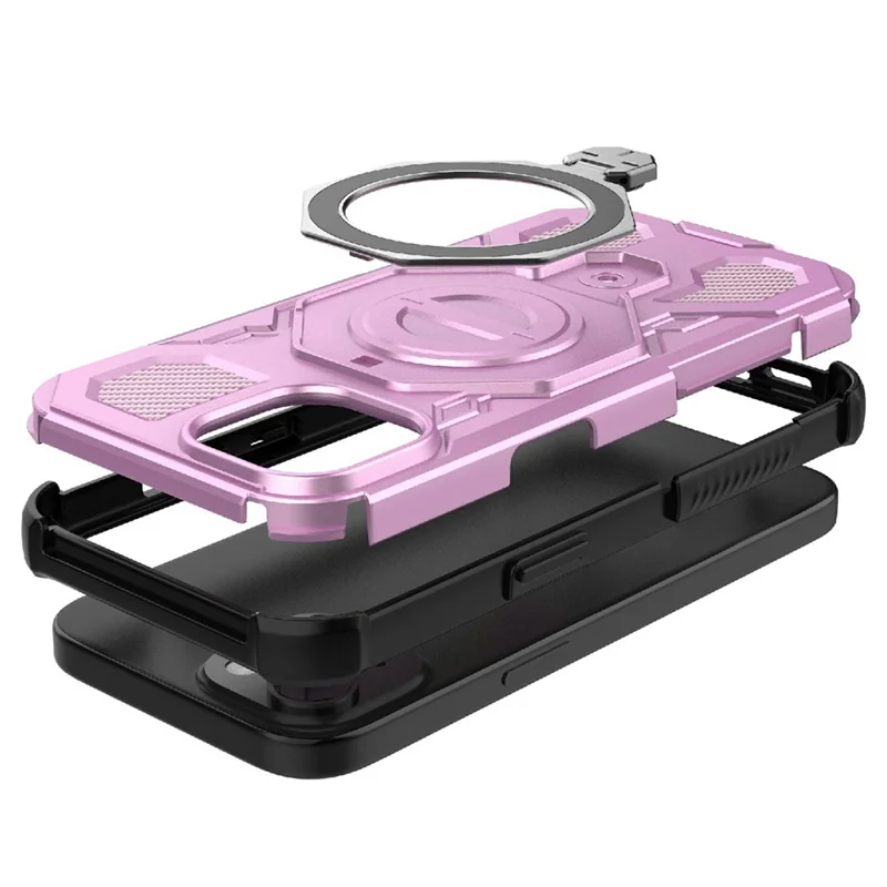 Bulk Purchasing For iPhone 15 Magnetic Case Rotating Metal Kickstand PC + TPU Phone Back Cover - Pink