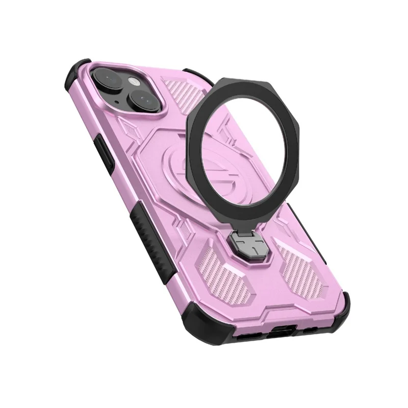 Bulk Purchasing For iPhone 15 Magnetic Case Rotating Metal Kickstand PC + TPU Phone Back Cover - Pink