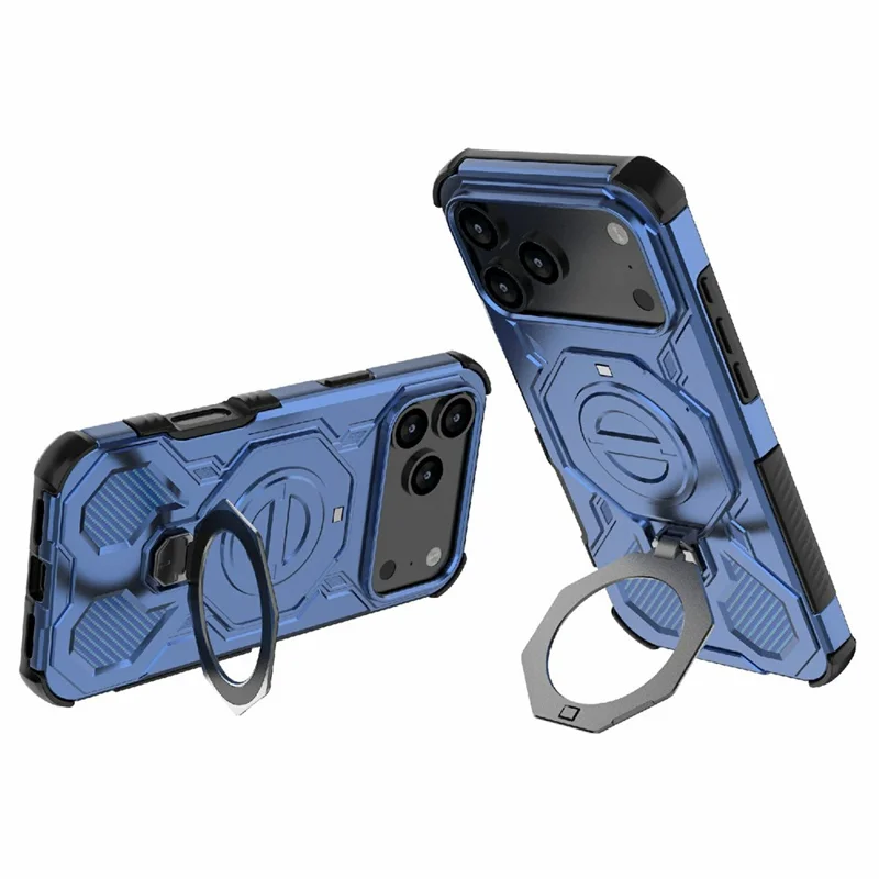 Bulk Purchasing For iPhone 17 Pro Max Magnetic Case Rotating Metal Kickstand PC + TPU Phone Back Cover - Dark Blue
