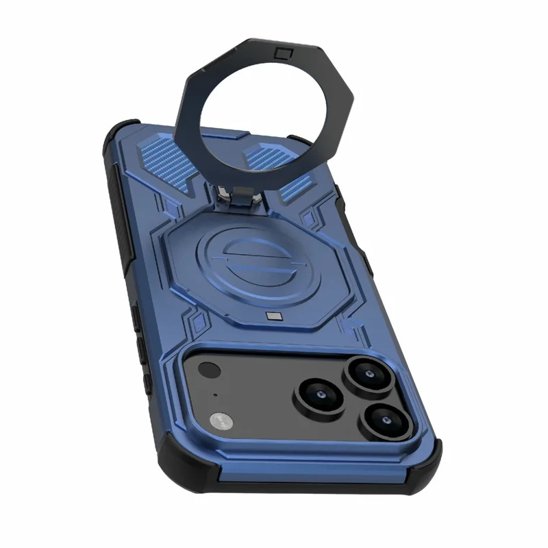 Bulk Purchasing For iPhone 17 Pro Max Magnetic Case Rotating Metal Kickstand PC + TPU Phone Back Cover - Dark Blue