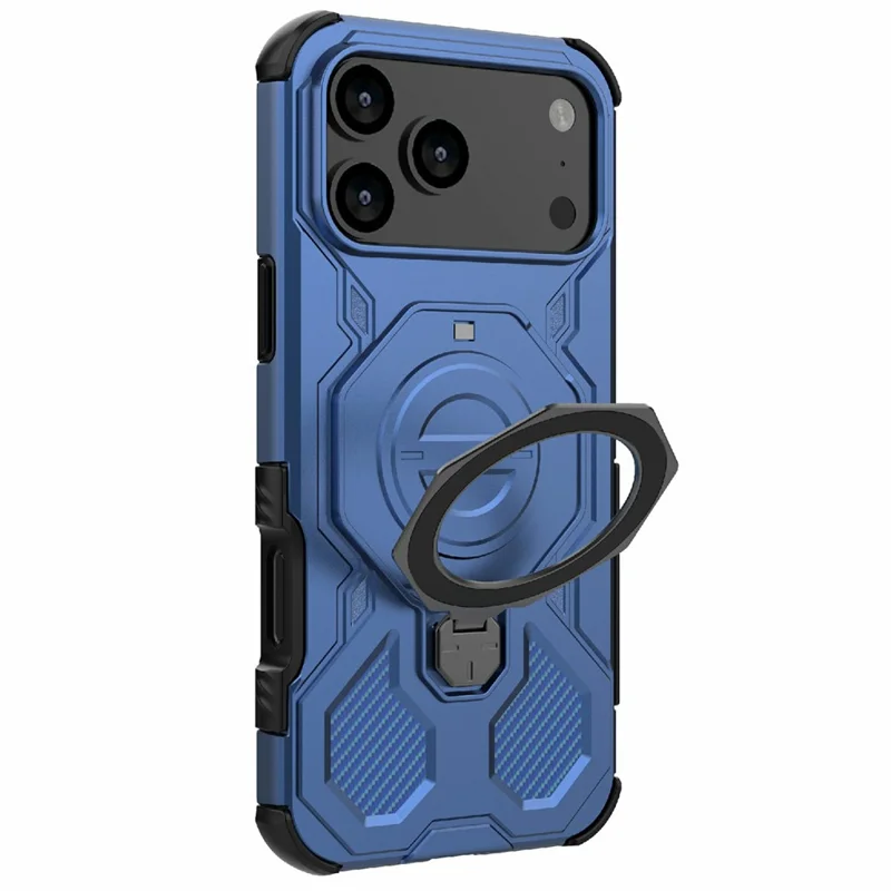 Bulk Purchasing For iPhone 17 Pro Max Magnetic Case Rotating Metal Kickstand PC + TPU Phone Back Cover - Dark Blue