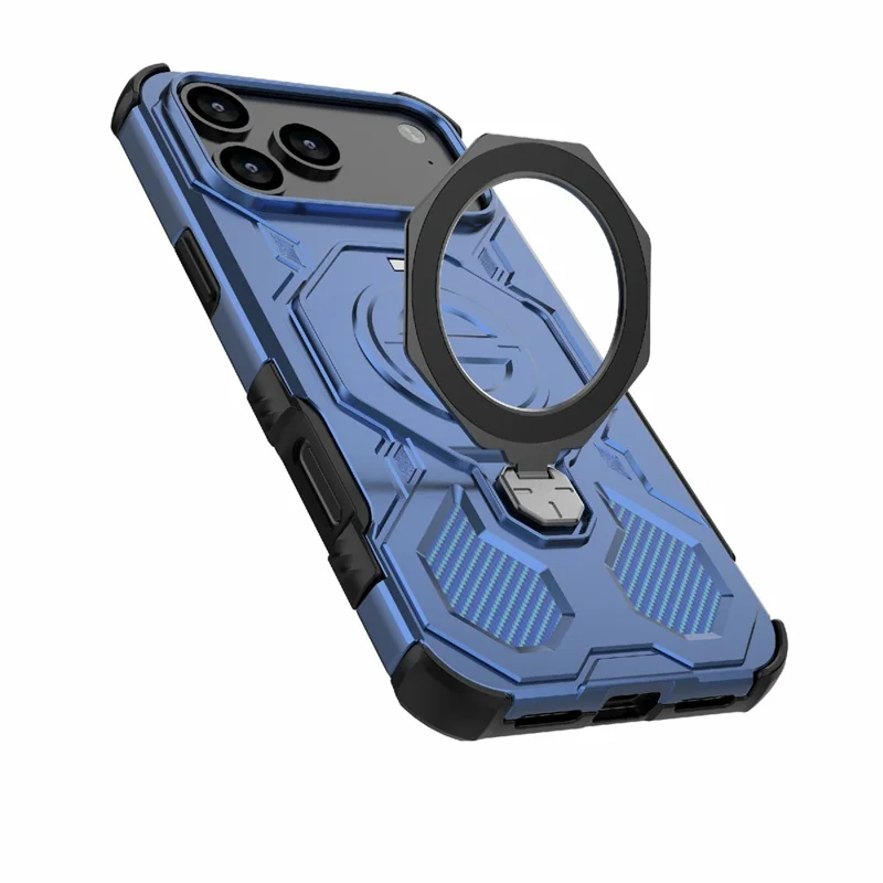 Bulk Purchasing For iPhone 17 Pro Max Magnetic Case Rotating Metal Kickstand PC + TPU Phone Back Cover - Dark Blue