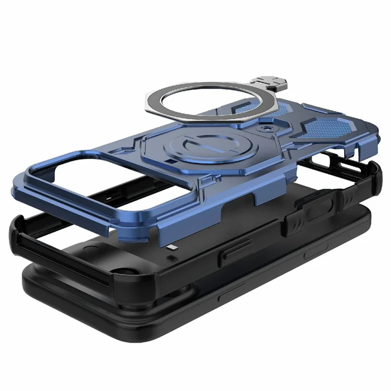 Bulk Purchasing For iPhone 17 Pro Max Magnetic Case Rotating Metal Kickstand PC + TPU Phone Back Cover - Dark Blue