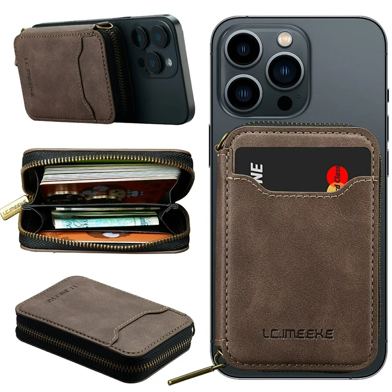 LC.IMEEKE L6 Zipper Wallet Case RFID Blocking Phone Magnetic Card Holder - Coffee